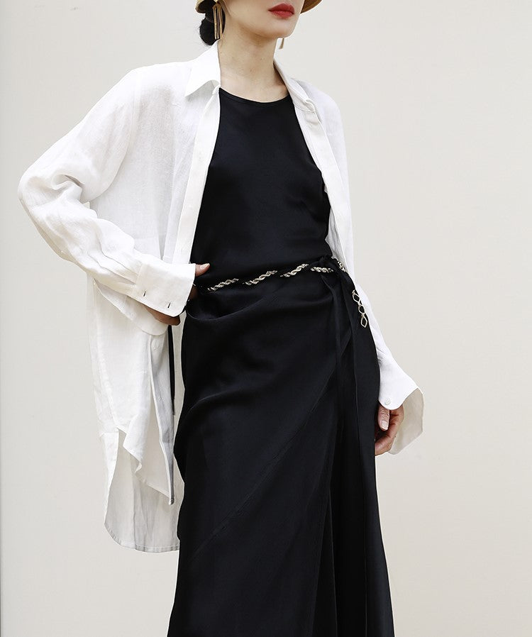 韓国ファッション SELCA-ブラックサテンリボンワンピース-2024ss-0045-014