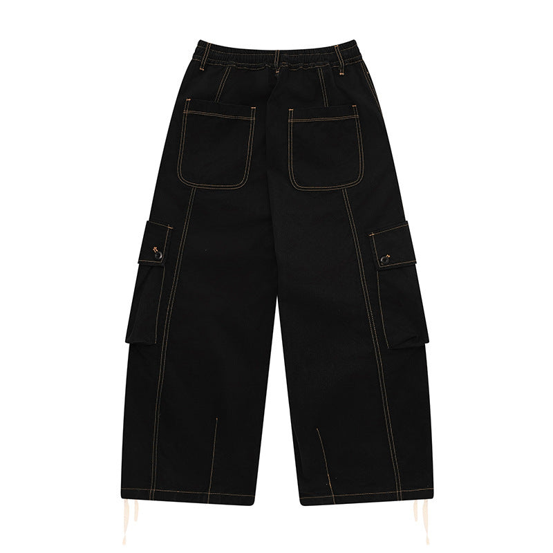 Retro big pocket straight work pants