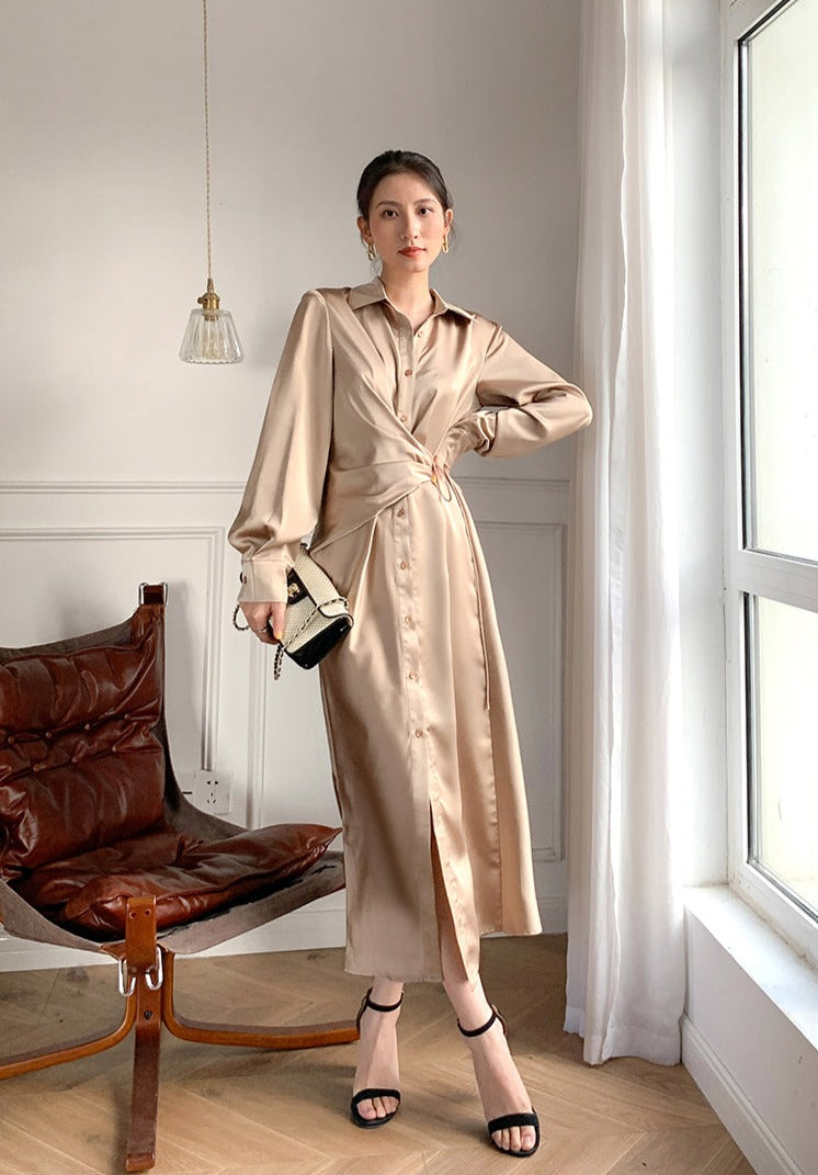 韓国ファッション SELCA-ウエストマークサテンワンピース-2023ss-op-020