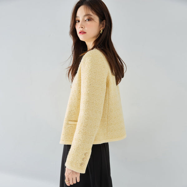 韓国ファッション SELCA-ファンシーツイードスパンコールショートジャケット-2024ss-ou17-011