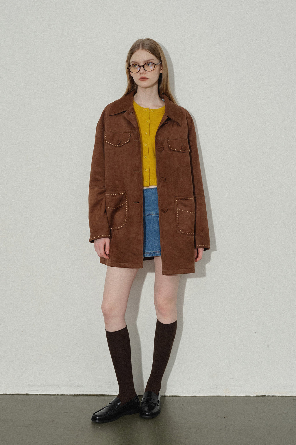 韓国ファッション SELCA-スエードミドル丈コート-2023aw-ou51-08