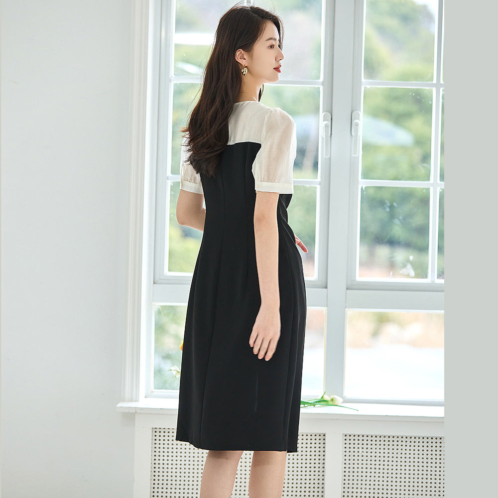 韓国ファッション SELCA-ラウンドネックバイカラードレス-2024ss-92-04
