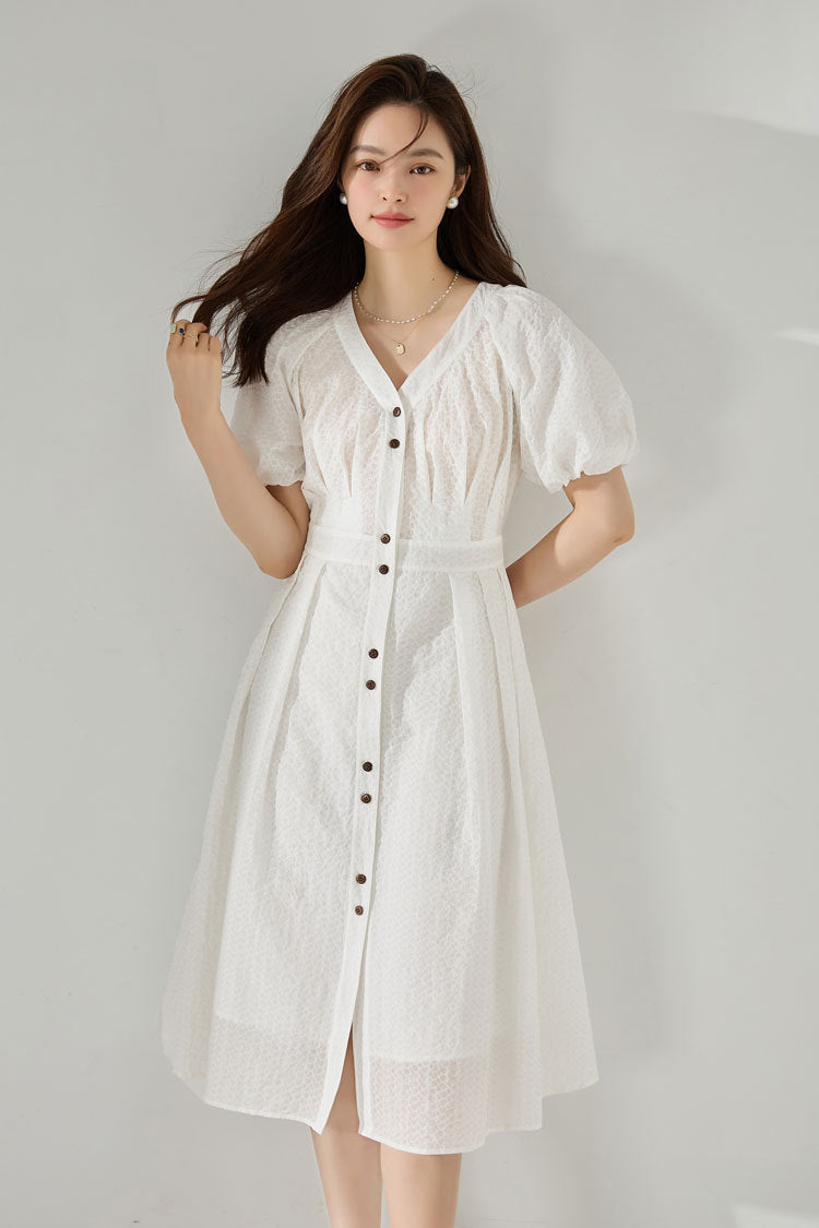 韓国ファッション SELCA-パフスリーブプリーツワンピース-2024ss-134-09