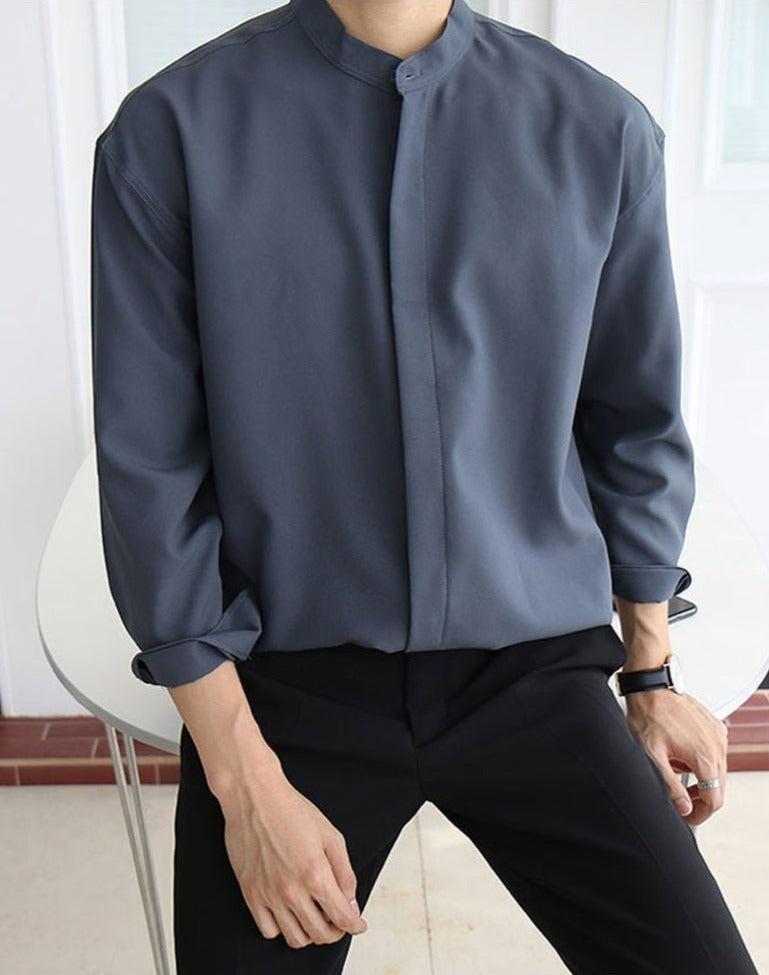 韓国ファッション SELCA-collarless casual shirt-2024ss-tp06-011