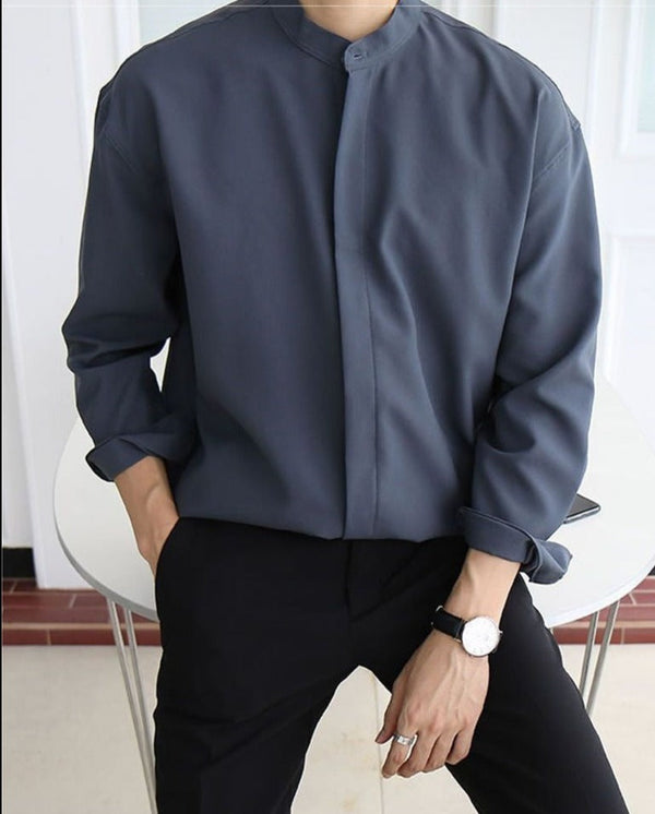 韓国ファッション SELCA-collarless casual shirt-2024ss-tp06-02