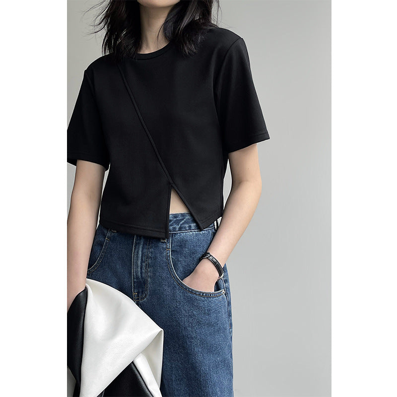 韓国ファッション SELCA-アシメスリットコットンシャツ-2024ss-0065-04