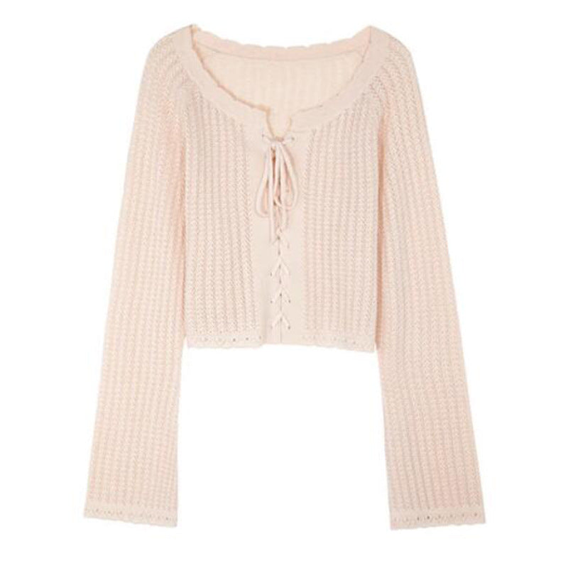 韓国ファッション SELCA-レースアップニットカーディガン-2024ss-tp14-01