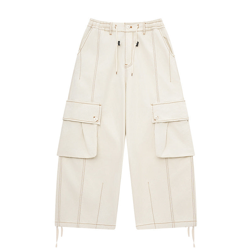 Retro big pocket straight work pants