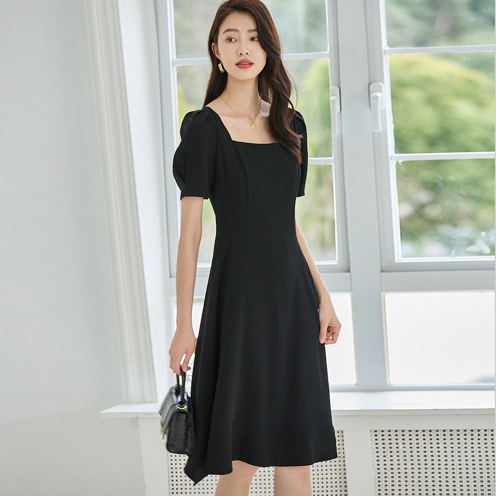 韓国ファッション SELCA-スクエアネックブラックドレス-2024ss-93-04