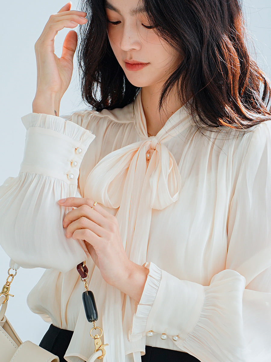 韓国ファッション SELCA-ボウタイサテンブラウス-2024ss-tp2-06