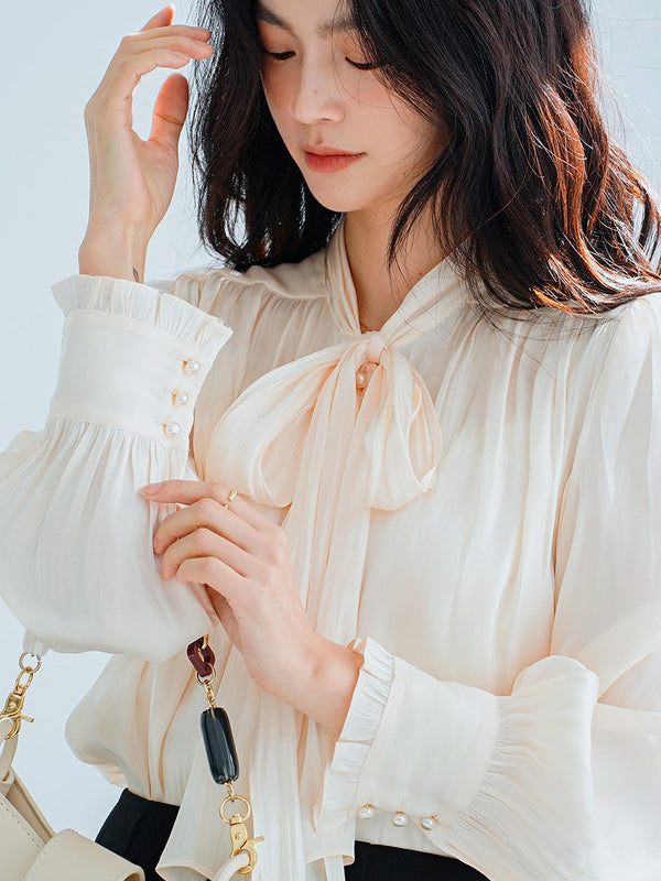 韓国ファッション SELCA-ボウタイサテンブラウス-2024ss-tp2-06