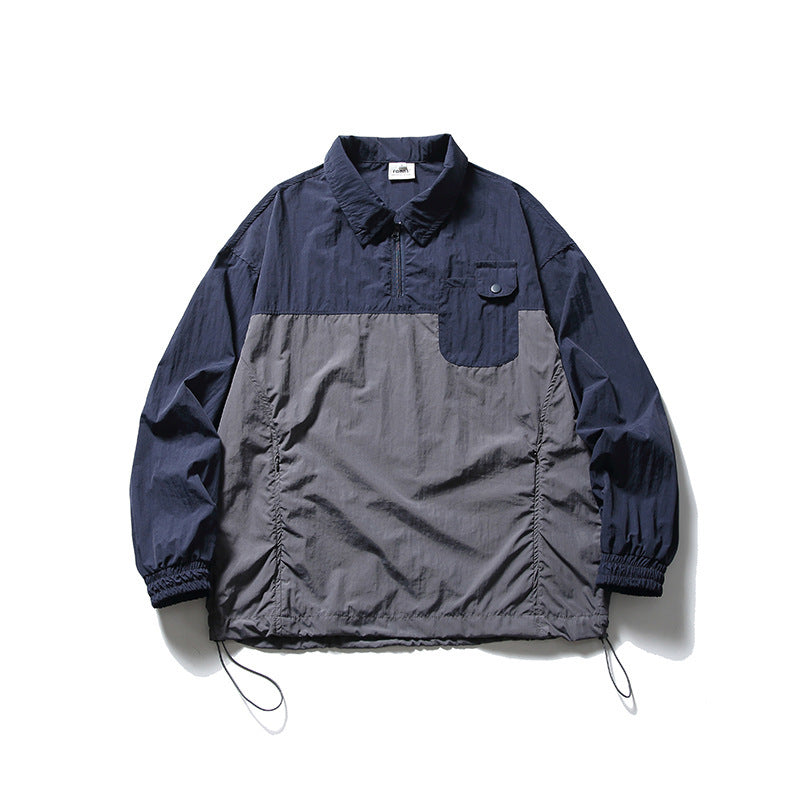 韓国ファッション SELCA-Patchwork Half Pocket Decoration Lapel Sweatshirt-mselca2024ss-091-01