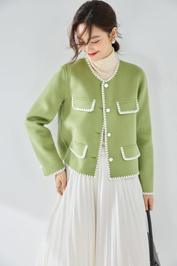 韓国ファッション SELCA-コントラストカラーウールショートジャケット-2024ss-ou28-015