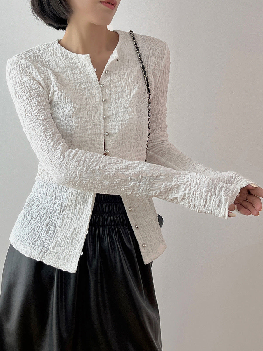 韓国ファッション SELCA-パールボタンタイトカーディガン-2024ss-0059-08