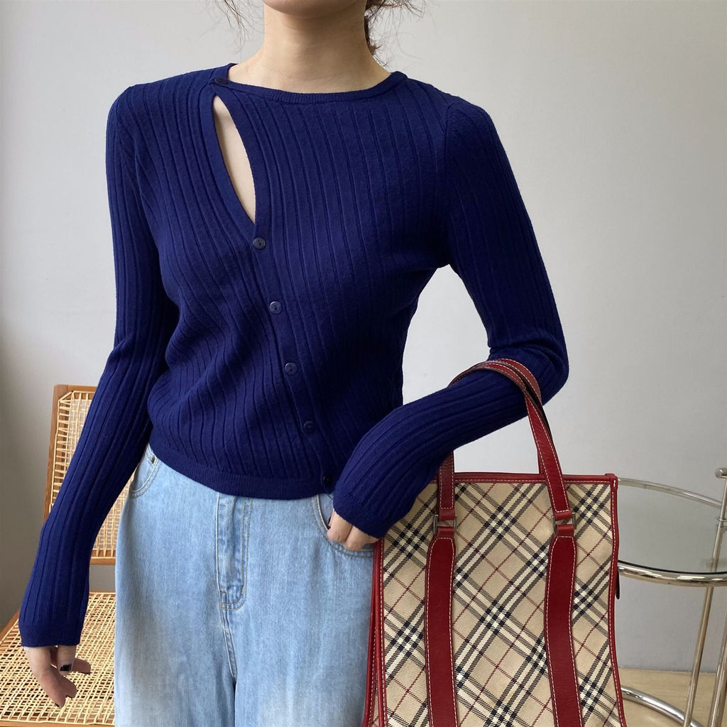 韓国ファッション SELCA-アシメニットカーディガン-2024ss-tp37-023