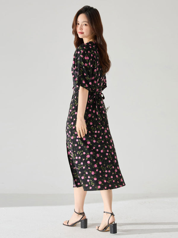 韓国ファッション SELCA-フラワーブラックワンピース-2024ss-111-04