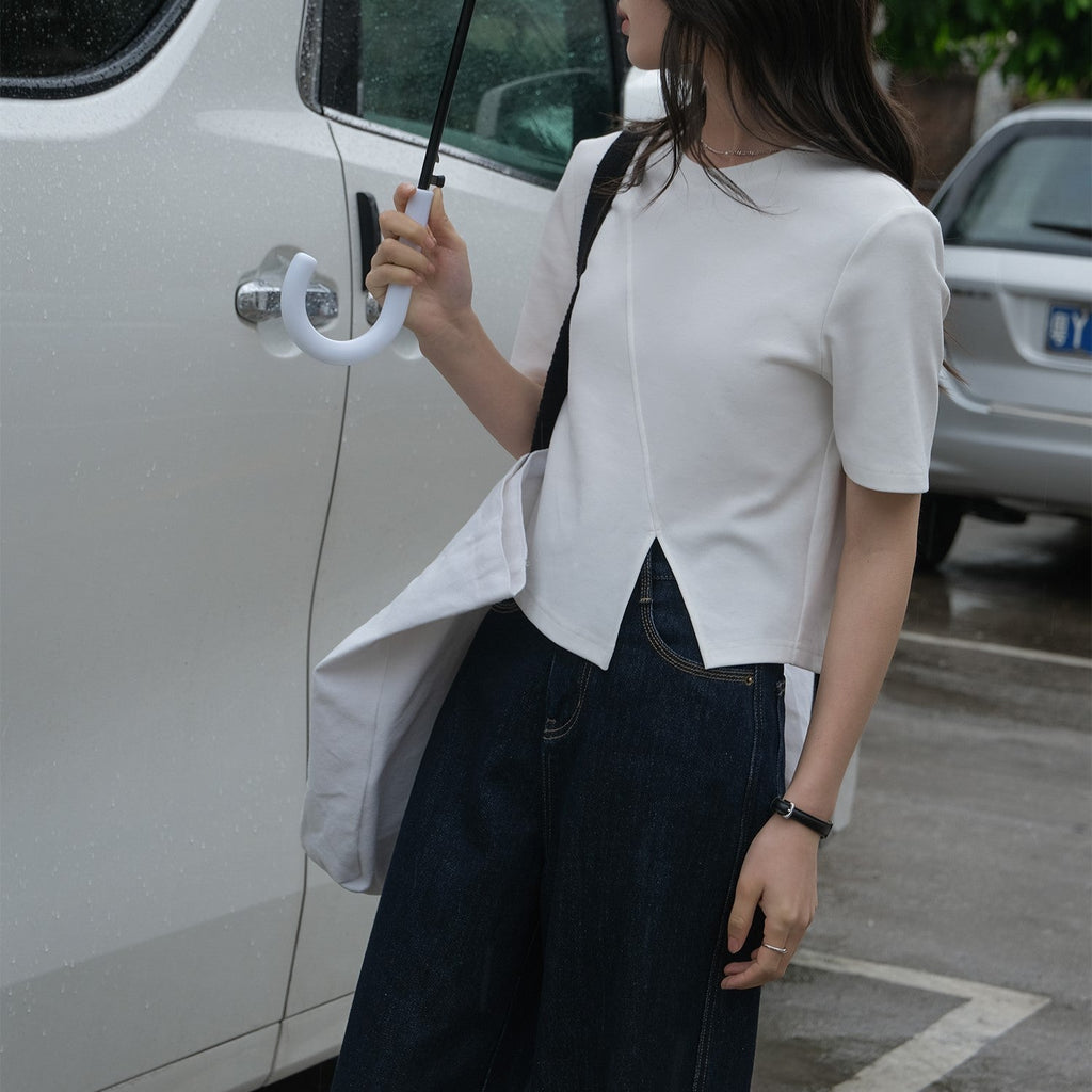 韓国ファッション SELCA-アシメスリットコットンシャツ-2024ss-0065-014