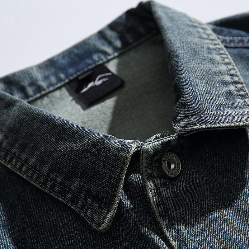 韓国ファッション SELCA-Work Jacket Washed Distressed Lapel Denim Jacket-mselca2024ss-083-03