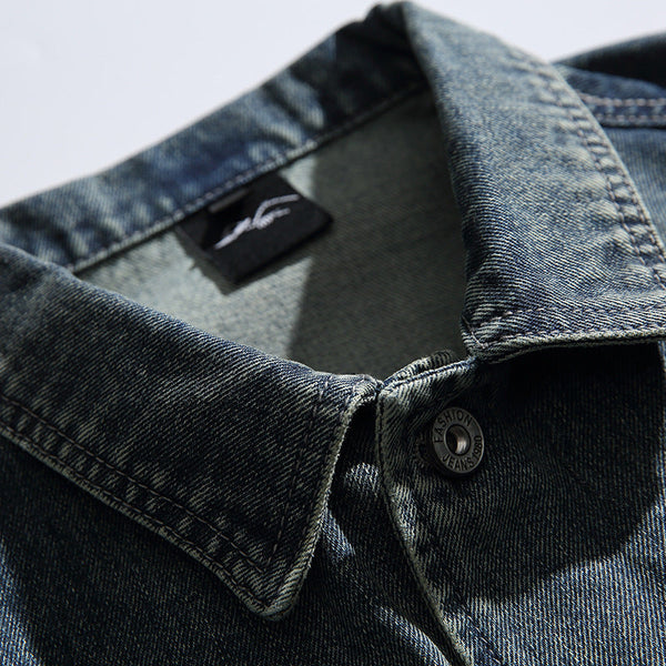 韓国ファッション SELCA-Work Jacket Washed Distressed Lapel Denim Jacket-mselca2024ss-083-03