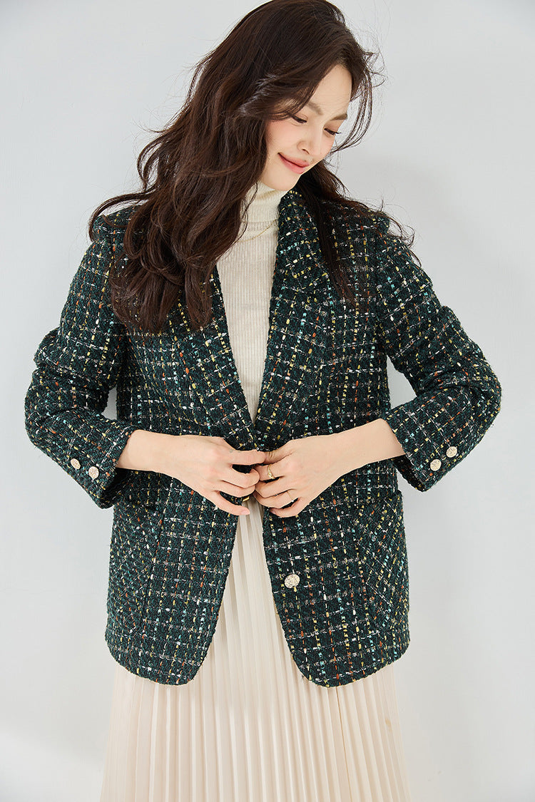 ダークグリーンツイードジャケット | 韓国レディースファッション通販 