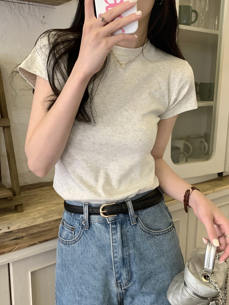 韓国ファッション SELCA-ハーフネックスリム半袖Tシャツ-2023ss-tp05-01-06