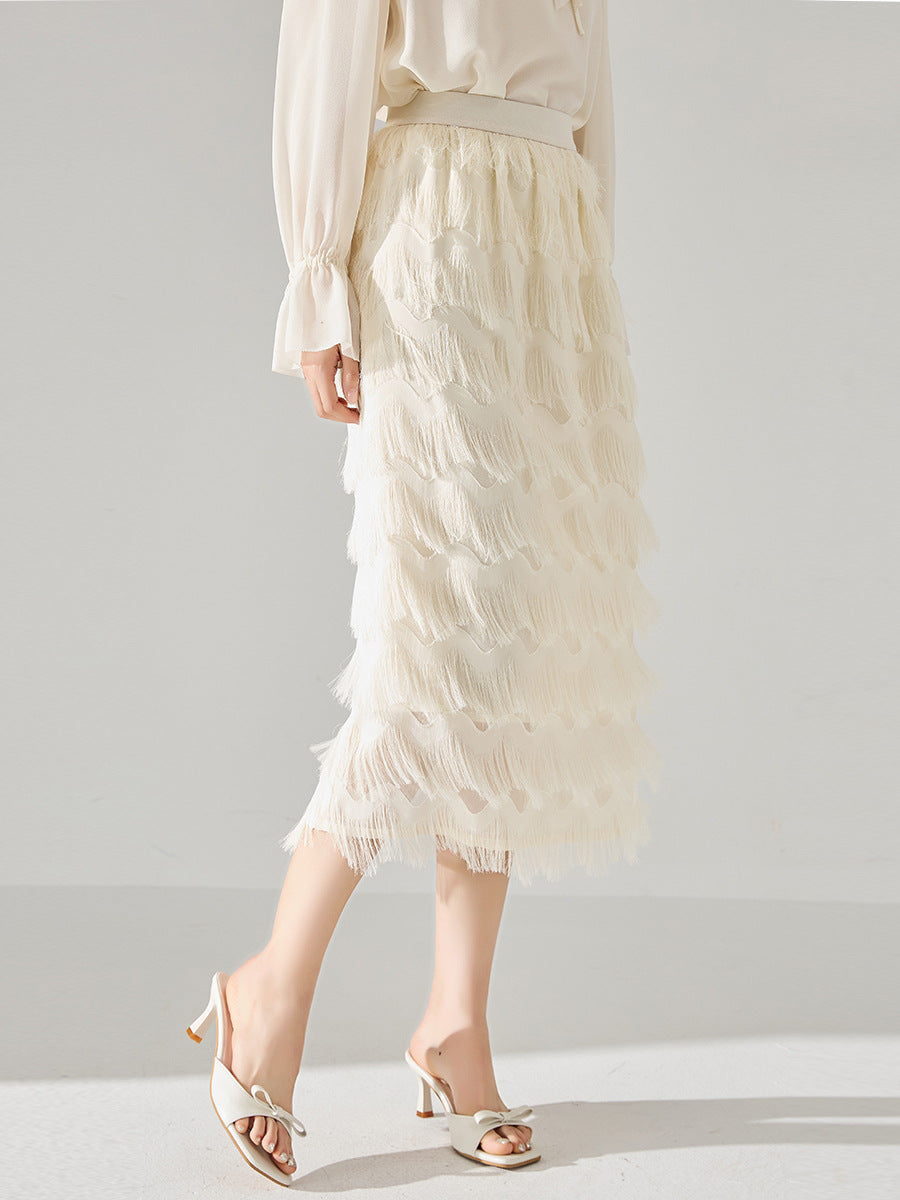 韓国ファッション SELCA-フェザーシルクフリンジスカート-2024ss-137-03