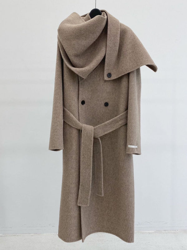 韓国ファッション SELCA-スカーフ風ダブルボタンロングコート-2023aw-ou44-045