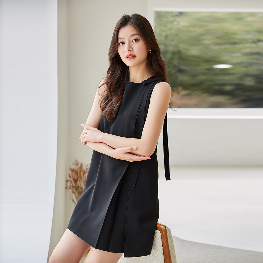 韓国ファッション SELCA-ブラックリボンノースリーブワンピース-2024ss-129-01