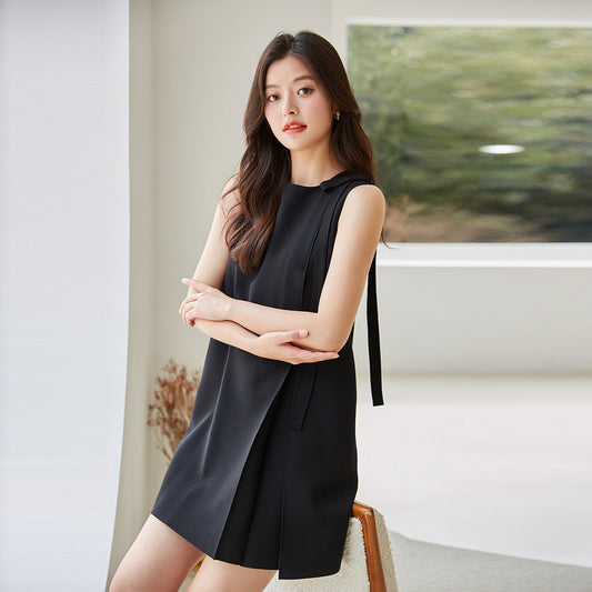 韓国ファッション SELCA-ブラックリボンノースリーブワンピース-2024ss-129-01