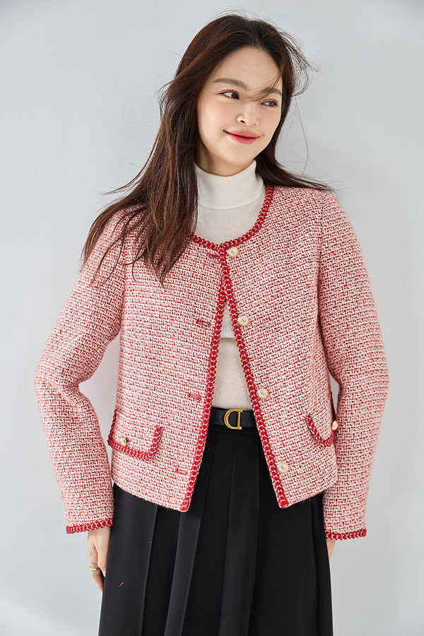 韓国ファッション SELCA-フレンチレッドパイピングツイードジャケット-2024ss-ou30-04