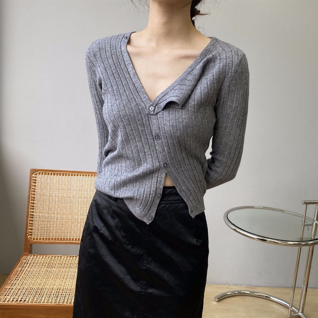 韓国ファッション SELCA-アシメニットカーディガン-2024ss-tp37-015