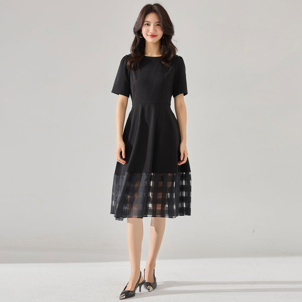 韓国ファッション SELCA-オーガンジーパッチワークドレス-2024ss-151-04