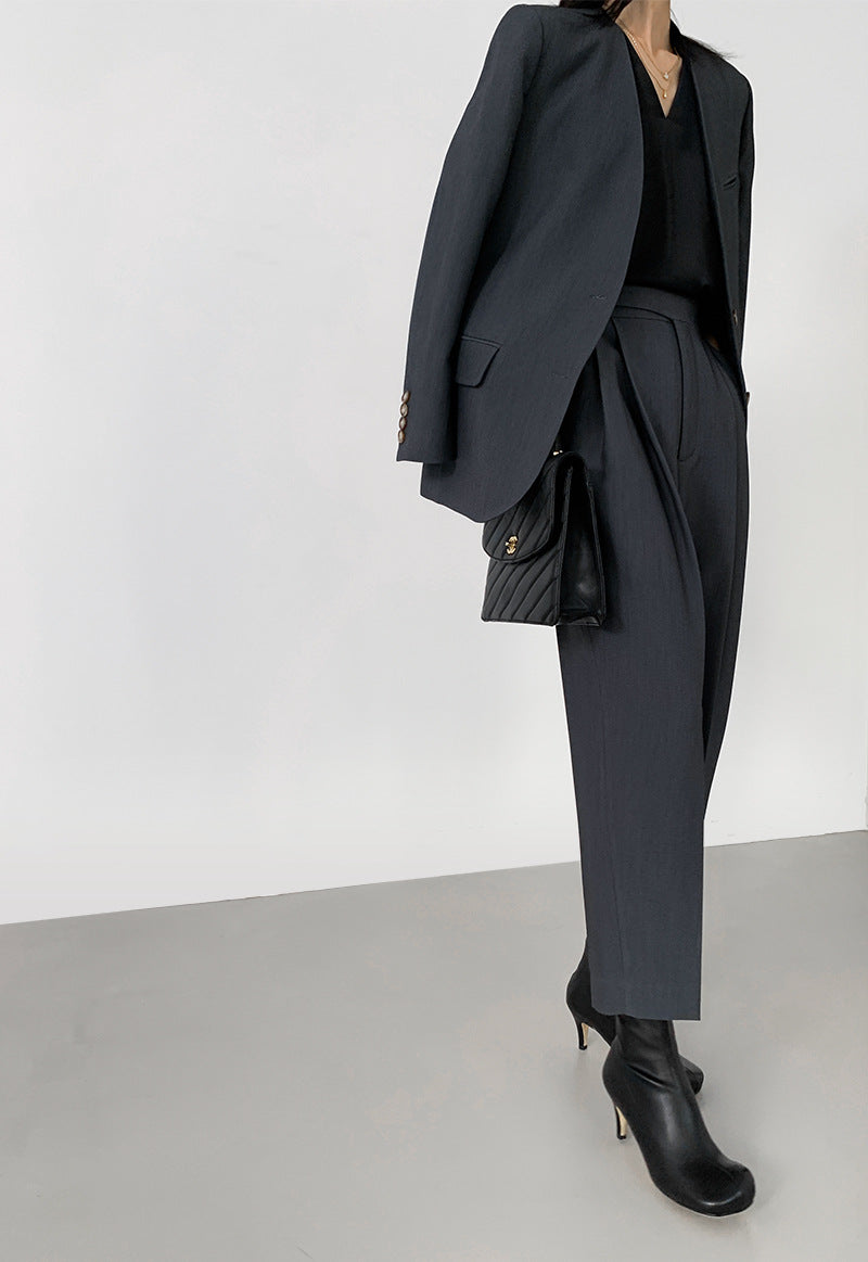 韓国ファッション SELCA-ノーカラーグレーセットアップ-2024ss-0017-030