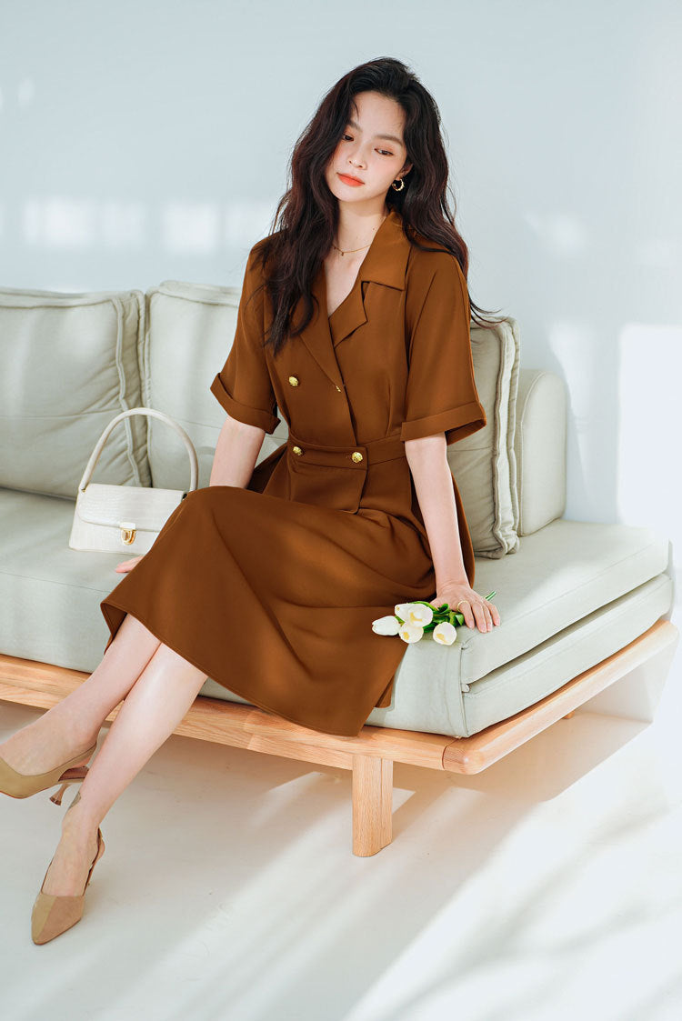 韓国ファッション SELCA-ダブルボタンカラーワンピース-2024ss-78-015