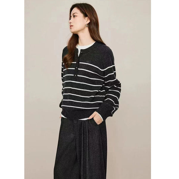 韓国ファッション SELCA-ボーダーニットトップス-2024ss-tp33-02