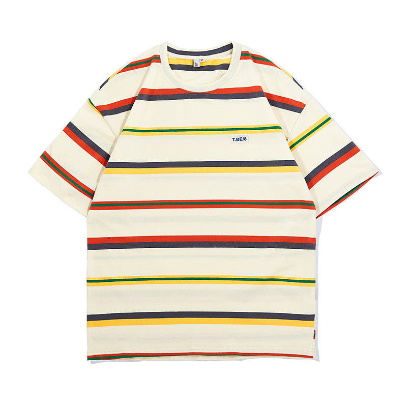 韓国ファッション SELCA-FORN3 2024夏新作ユニセックスオールマッチクラシックカジュアル半袖Tシャツメンズトレンディストライプラウンドネックトップ-mselca2024ss-0131-08