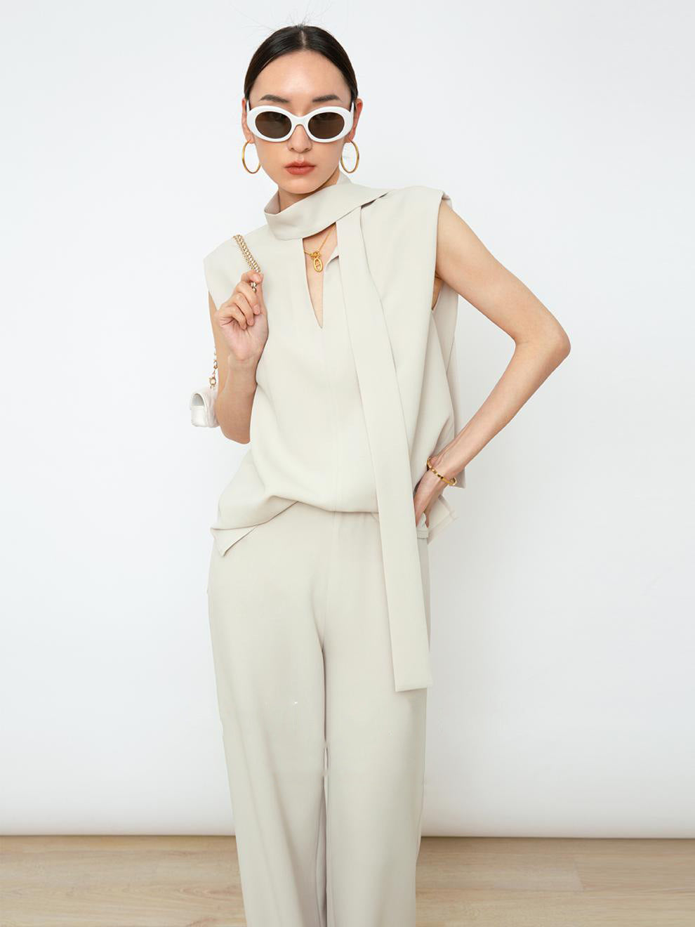 韓国ファッション SELCA-ショルダーリボンパンツスタイルセットアップ-2024ss-0062-013
