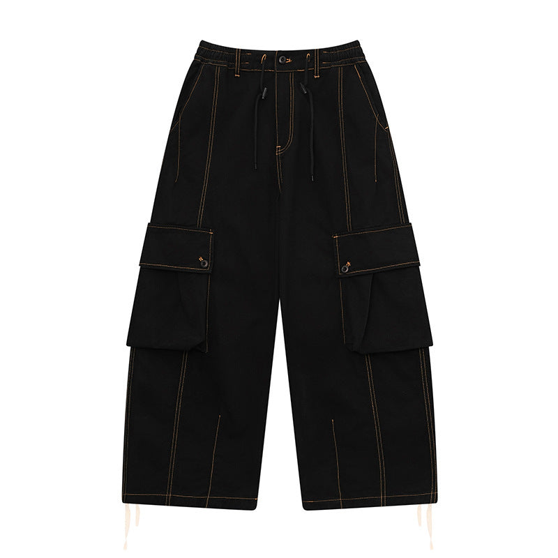 Retro big pocket straight work pants