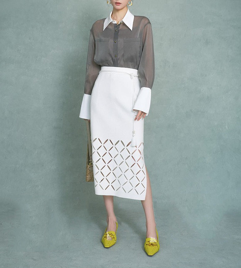 韓国ファッション SELCA-シアーバイカラーデザインシャツ-2024ss-0013-023