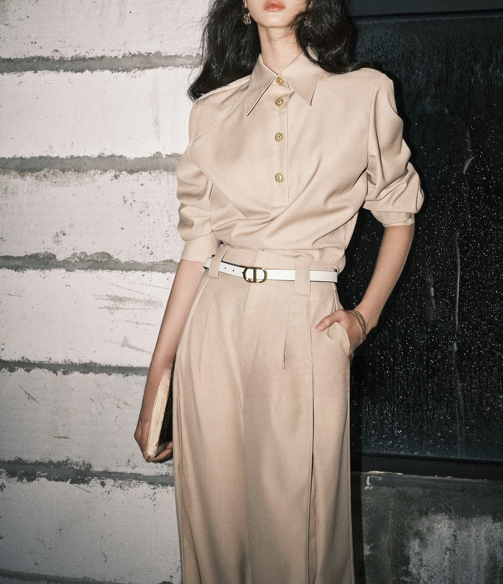 韓国ファッション SELCA-ゴールドアクセントセットアップ（トップス）-2024ss-67-010