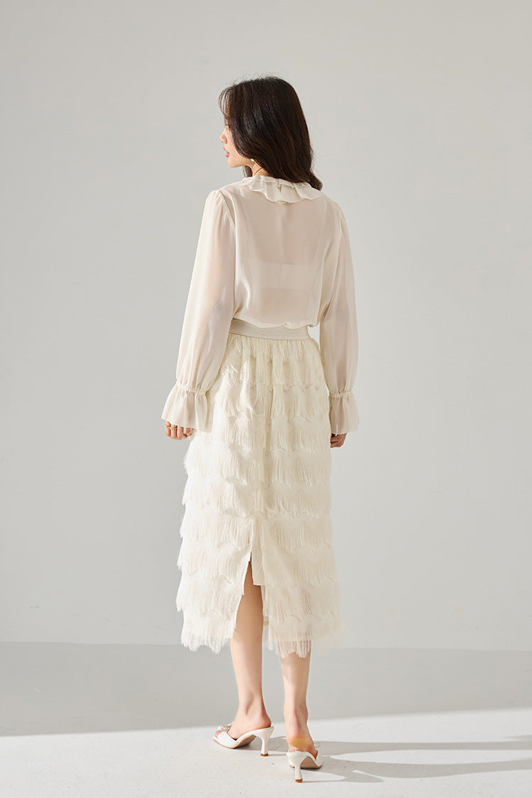 韓国ファッション SELCA-フェザーシルクフリンジスカート-2024ss-137-010