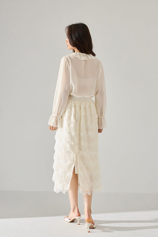 韓国ファッション SELCA-フェザーシルクフリンジスカート-2024ss-137-010