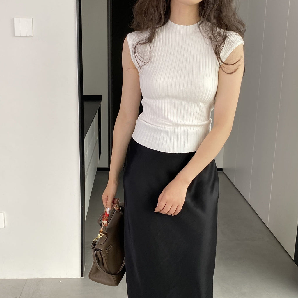 韓国ファッション SELCA-Jiapin Wool 14 ニードルビッグホール半袖サマーレディースラウンドネックスリムストリートバックドローストリング T シャツ C1005-2024ss-176-06