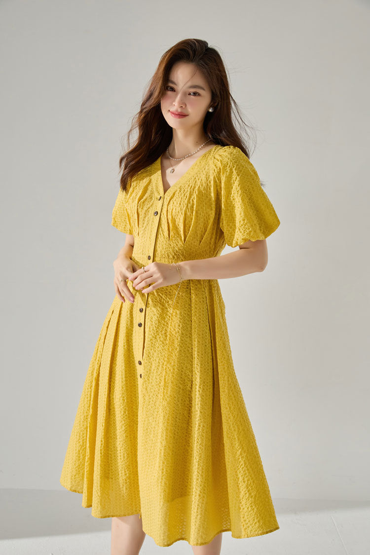 韓国ファッション SELCA-パフスリーブプリーツワンピース-2024ss-134-013
