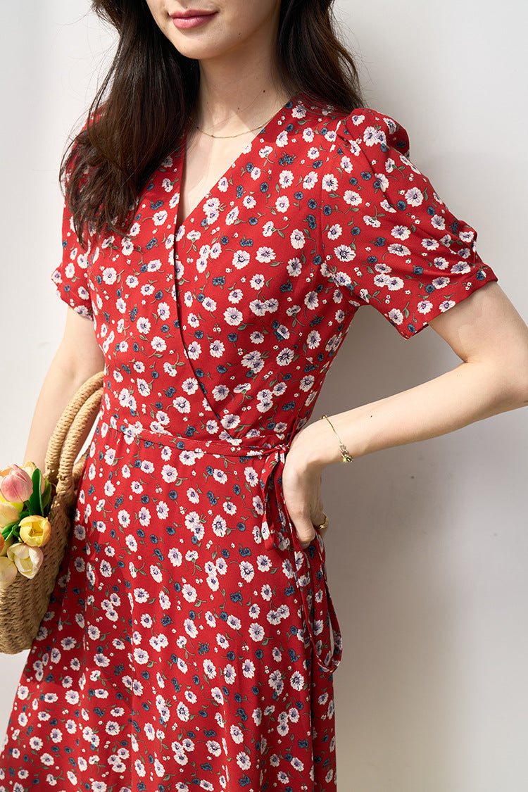 韓国ファッション SELCA-フラワーレッドシフォンワンピース-2024ss-154-010