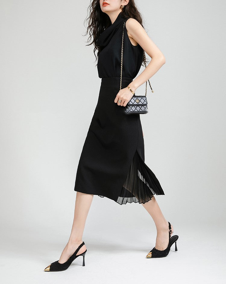 韓国ファッション SELCA-異素材プリーツフレアスカート-2024ss-165-02