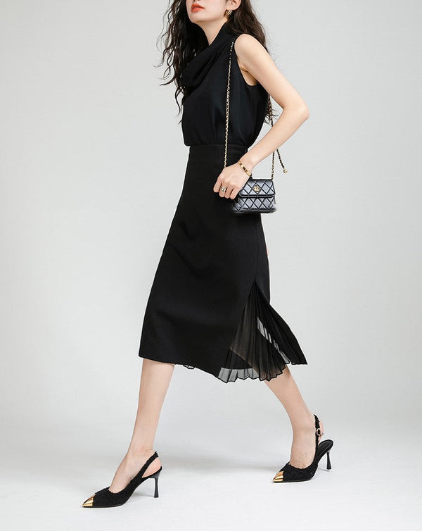 韓国ファッション SELCA-異素材プリーツフレアスカート-2024ss-165-02