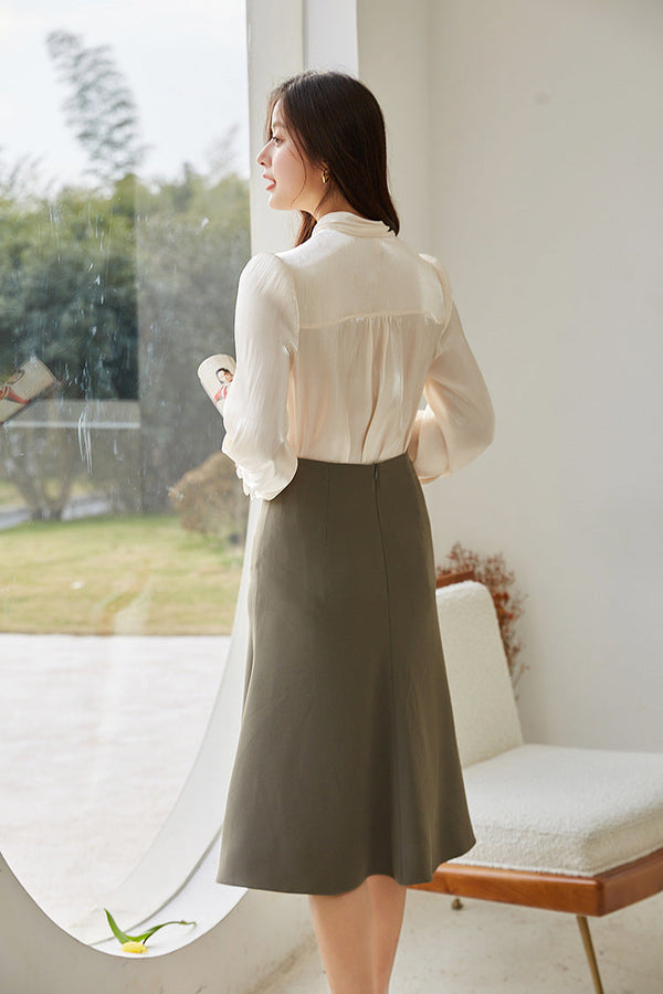 韓国ファッション SELCA-ボウタイサテンブラウス-2024ss-tp2-033