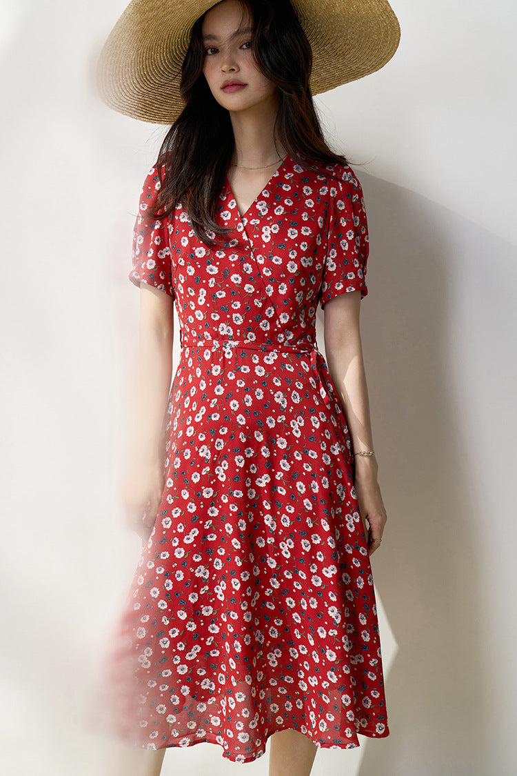 韓国ファッション SELCA-フラワーレッドシフォンワンピース-2024ss-154-09