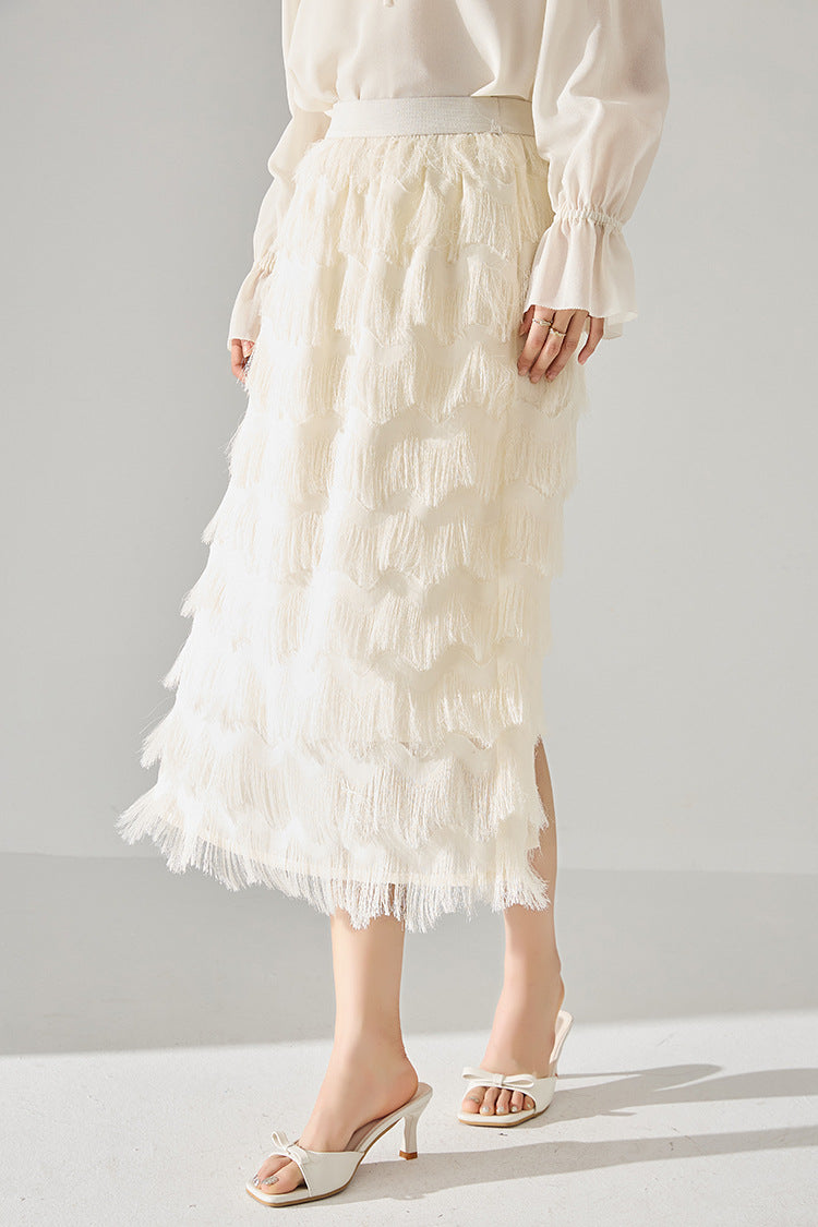 韓国ファッション SELCA-フェザーシルクフリンジスカート-2024ss-137-01